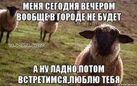 Меня сегодня вечером вообще в городе не будет а ну ладно,потом встретимся,люблю тебя