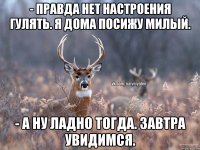 - Правда нет настроения гулять. Я дома посижу милый. - А ну ладно тогда. Завтра увидимся.