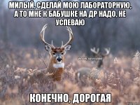 Милый, сделай мою лабораторную, а то мне к бабушке на ДР надо, не успеваю Конечно, дорогая