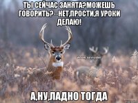 ты сейчас занята?можешь говорить?--нет,прости,я уроки делаю! а,ну,ладно тогда