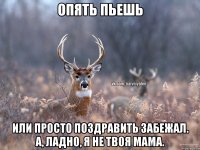 Опять пьешь Или просто поздравить забежал. А, ладно, я не твоя мама.