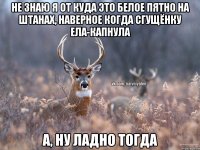 не знаю я от куда это белое пятно на штанах, наверное когда сгущёнку ела-капнула а, ну ладно тогда