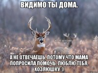 Видимо ты дома. А не отвечаешь, потому что мама попросила помочь. Люблю тебя, хозяюшку :)