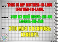 This is my mother-in-law (father-in-law). зис из май мазэ:-ин-ло (фазэ:-ин-ло) Это моя свекровь (свекр).