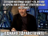 сегодня на улице будет +20, но как не крути, хуй у коня от этого меньше не станет, однако здравствуйте