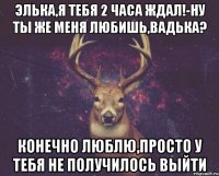 Элька,я тебя 2 часа ждал!-Ну ты же меня любишь,Вадька? Конечно люблю,просто у тебя не получилось выйти