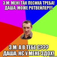 З.М: Мені так песика треба! Даша: Може Ротвейлер!!! З.М: А в тебе є??? Даша: Нє у мене здох!