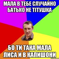 МАЛА В ТЕБЕ СЛУЧАЙНО БАТЬКО НЕ ТІТУШКА БО ТИ ТАКА МАЛА ЛИСА И В КАПИШОНИ