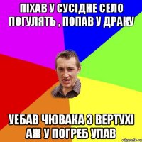 пiхав у сусiдне село погулять , попав у драку уебав чювака з вертухi аж у погреб упав