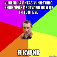 учиелька питає учня:тишо знов урок прогуляв нє а де ти тоді був я КУРИВ