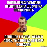 Мамка перед гульками предупредила шо завтра свиню різать прийшов в 5 утра і сразу в сарай, то свині од перегару попадали