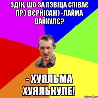 Эдік, шо за пэвіца співає про вєрнісаж) -Лайма Вайкулє? - Хуяльма Хуялькуле!