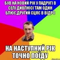 був на новий рік у падругі в селі дивлюсі там один блює,другий сцяє в відро на наступний рік точно поїду