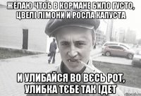 Желаю чтоб в кормане било густо, цвелі лімони и росла капуста И улибайся во вєсь рот, улибка тєбе так ідет