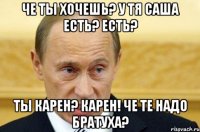 ЧЕ ТЫ ХОЧЕШЬ? У ТЯ САША ЕСТЬ? ЕСТЬ? ТЫ КАРЕН? КАРЕН! ЧЕ ТЕ НАДО БРАТУХА?