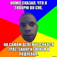 Homie сказал, что я говорю во сне. На самом деле мне снился 2Pac, Snoop и Eminem и подпевал.