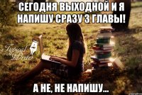 Сегодня выходной и я напишу сразу 3 главы! а не, не напишу...