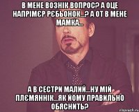 В мене вознік вопрос? А оце напрімєр рєбьонок...? А от в мене мамка... А в сестри малий...ну мій плємяннік...як йому правильно обяснить?