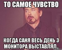 То самое чувство Когда Саня весь день 3 монитора выставлял..