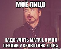 Моё лицо надо учить матан, а мои лекции у Кривогина Егора