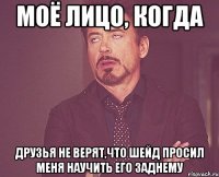 моё лицо, когда друзья не верят,что шейд просил меня научить его заднему