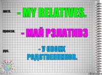 - my relatives. - май рэлативз - у своих родственников.