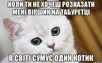 коли ти не хочеш розказати мені віршик на табуретці в світі сумує один котик