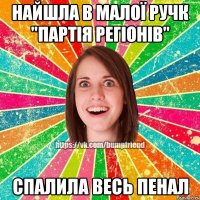 найшла в малої ручк "партія регіонів" спалила весь пенал