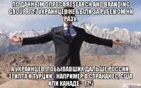 По данным опроса Research and Branding Group, 77% украинцев не были за рубежом ни разу. А украинцев, побывавших дальше России, Египта и Турции - например в странах ЕС, США или Канаде, - 17%