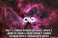  Мы = 1. Самые лучшие друзья 2. Враги 3. Даже не знаю 4. Алкоголики 5. Самая лучшая пара 6. Любим друг друга