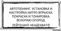 Автотюнинг. Установка и настройка нитро впрыска. Покраска и тонировка. Вскопаю огород. Лейтенант Неадекват©