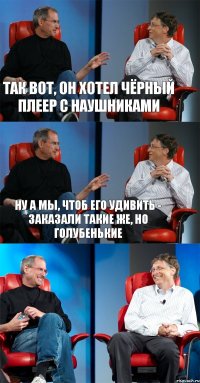 Так вот, он хотел чёрный плеер с наушниками Ну а мы, чтоб его удивить - заказали такие же, но голубенькие 