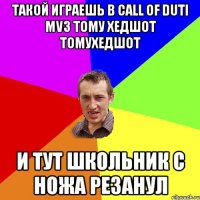 такой играешь в Call of duti mv3 тому хедшот томухедшот и тут школьник с ножа резанул