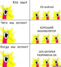 OS android Хороший аккумулятор 16% батарея разряжена Ок