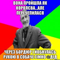 Вона пройшла як королєва...Але перечепилася Через бордюр і йобнулась рукою в собаче гімно ©ДІД