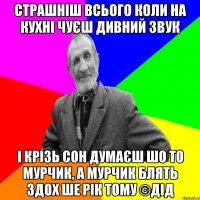 Страшніш всього коли на кухні чуєш дивний звук І крізь сон думаєш шо то Мурчик, а Мурчик блять здох ше рік тому ©ДІД