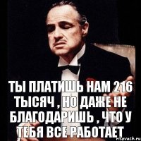 Ты платишь нам 216 тысяч , но даже не благодаришь , что у тебя все работает