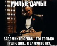 Милые дамы! Запомните: секас - это только прелюдия... к замужеству.