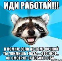 ИДИ РАБОТАЙ!!! И помни: если во тьме ночной ты увидишь глаза -- это ЕНОТ... Он смотрит за тобой в оба...