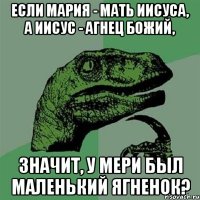 Если Мария - мать Иисуса, а Иисус - агнец божий, значит, у Мери был маленький ягненок?