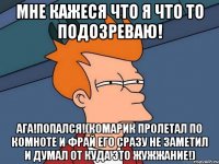 Мне кажеся что я что то подозреваю! Ага!Попался!(Комарик пролетал по комноте и Фрай его сразу не заметил и думал от куда это жужжание!)