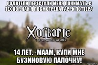 родители перестали меня понимать, с тех пор как я посмотрела Гарри Поттера 14 лет. -Маам, купи мне Бузиновую палочку!