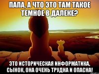 Папа, а что это там такое темное в далеке? Это историческая информатика, сынок, она очень трудна и опасна!