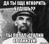 Да ты еще игнорить будешь?? Ты попал, Сталин организуй!