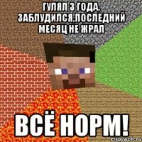 гулял 3 года, заблудился,последний месяц не жрал ВСЁ НОРМ!