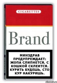 Минздрав предупреждает: ЖОПА СЛИПНЕТСЯ, С КОШКОЙ СКЛЕИТСЯ. КУРИТЬ БУДЕШЬ, СТО КУР НАКУРИШЬ.