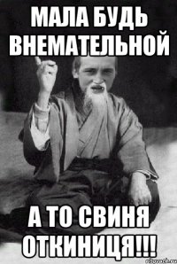 МАЛА БУДЬ ВНЕМАТЕЛЬНОЙ А ТО СВИНЯ ОТКИНИЦЯ!!!