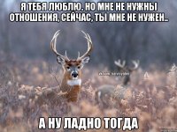 Я тебя люблю. Но мне не нужны отношения, сейчас, ты мне не нужен.. А ну ладно тогда