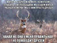 МИЛЫЙ Я С ДРУГОМ НА МОРЕ. НЕ МОГУ ЕМУ ОТКАЗАТЬ , УЖЕ ПООБЕЩАЛА. МЫ БУДЕМ ЖИТЬ В РАЗНЫХ НОМЕРАХ , МЫ С НИМ ПРОСТО ДРУЗЬЯ КАКАЯ ЖЕ ОНА У МЕНЯ ПРАВИЛЬНАЯ , НЕ ПОЖВОДИТ ДРУЗЕЙ