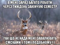 В мене зараз багато роботи, через тиждень закінчую семестр Так що не нада мене завалювать смсками, і тому подобному ! )